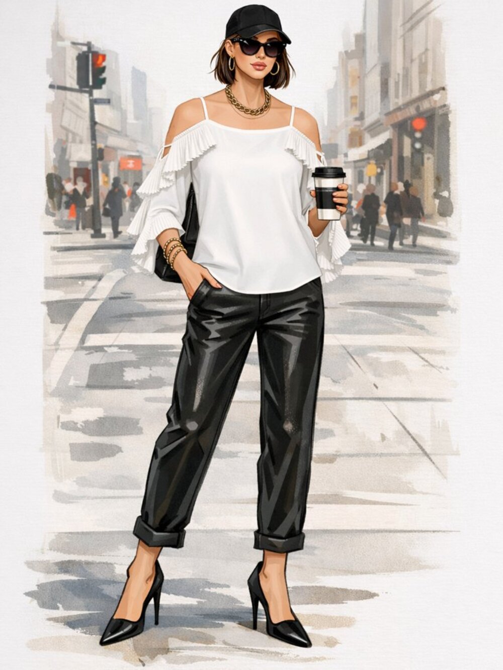 NWT White Blouse Ruffle Cold Shoulder 202068 Flowy Pleated Top 12 Joseph Ribkoff - Picture 4 of 16